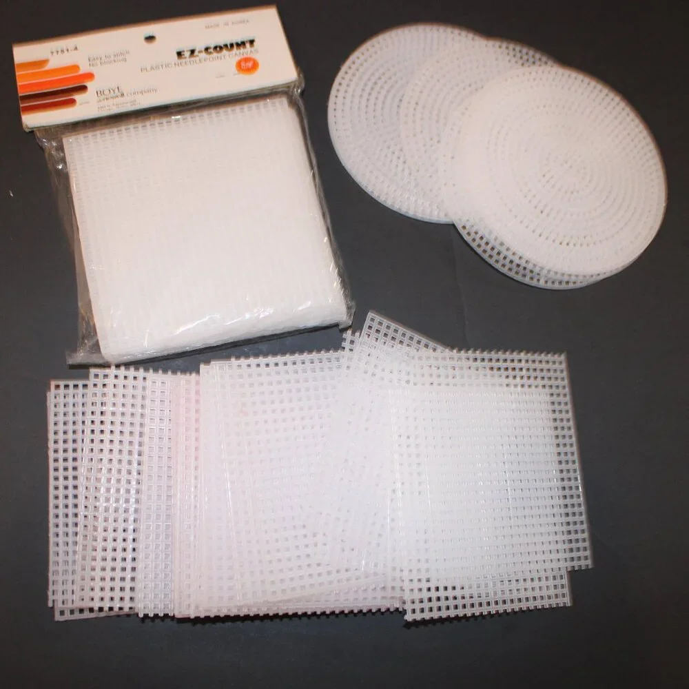 Vintage 7 Mesh Plastic Canvas Sheets and Shapes